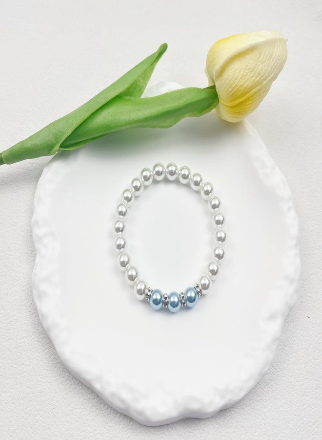 Dorla Cool Something Blue Gift for Bride Bridal Shower Gifts for Bride to be Pearl Beads Bracelet Bridal Party Wedding Accessory Jewelry (three blue) - Image 2